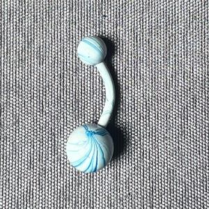Blue/ White Marble Ribbon 14G Belly Button Ring